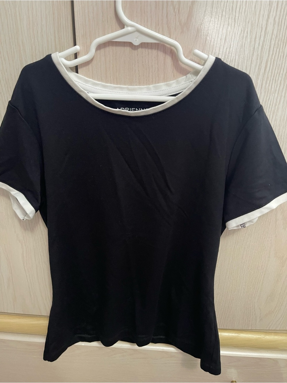 Adrienne Vittadini Black Short-Sleeve Tee with White Trim